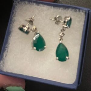 Sterling silver emerald may birthstone Taurus earrings new